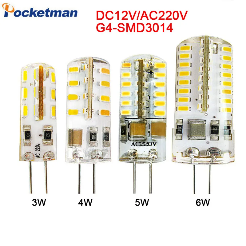 G4 Светодиодная лампа SMD 3014 DC 12 V/AC 220V 110V 3W 5W 6W 7W Замена 30 W/60 W галогенная 360 Угол луча