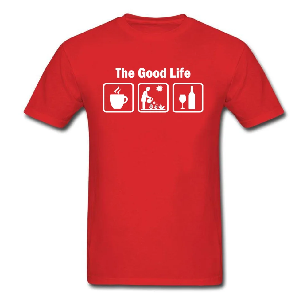 FunnyComics Short Sleeve Tops Shirts Summer New Design Crewneck 100% Cotton T Shirts Man Top T-shirts Printing  Womens Funny Gardening Shirt The Good Life 18 red