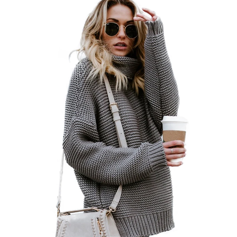 

Autumn Winter Turtleneck Knitted Sweater 2019 Women Solid Casual Loose Long Sleeve Pullover Sweater Female Warm Knit Jumper