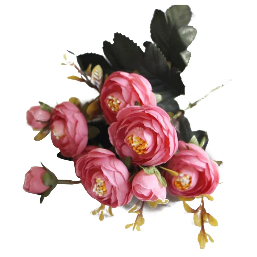 

1 Bouquet 9 head Artificial Silk cloth Fake Flowers Leaf Peony Floral Home Wedding Party Decor Blue