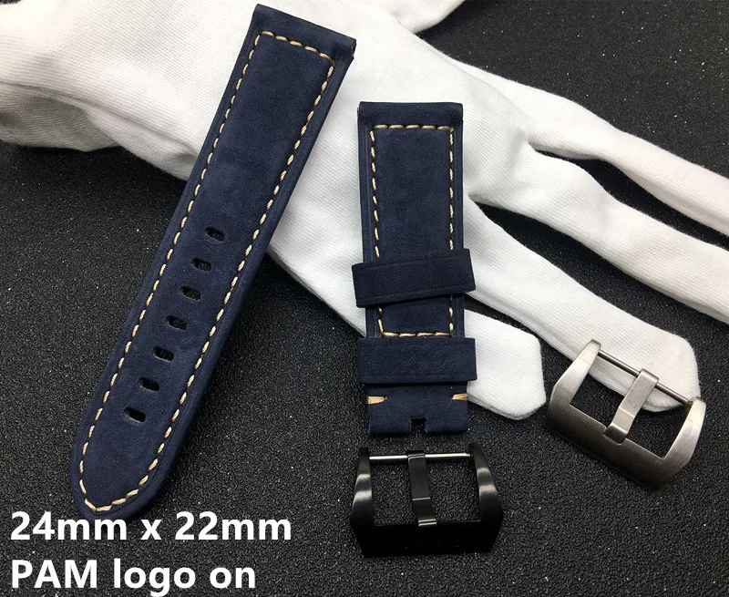 

Dark Blue 24mm Italy Vintage Genuine Nubuck Leather Watch Band Buckle Watchband for Panerai strap for PAM111/PAM441