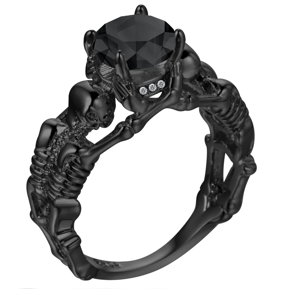 Ufooro Ghost Evil Skull Skeleton Ring Black Stone Punk Men Anello Di Fidanzamento 5-12 Royal Blue Nero Rosa Verde Gioielli Da Uomo