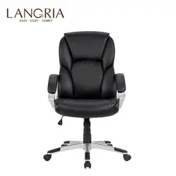 LANGRIA Современная Эргономическая Mid-Back кожа компьютер роскошный офисный стул с мягкими подлокотниками, регулируемая высота сиденья черный