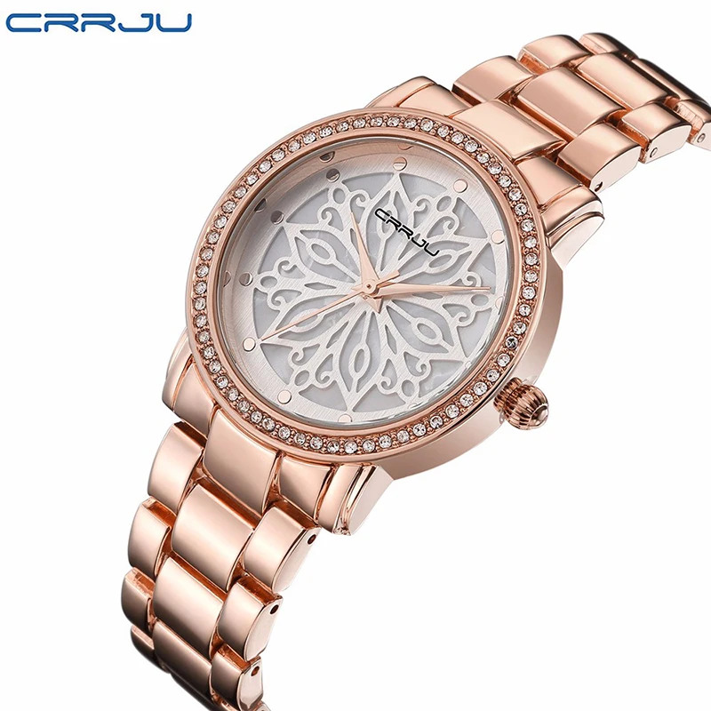 Crrju Women Watches 2018 Top Luxury Brand Fashion Charms Rose Gold Women Watch Diamond Ladies  Wristwatch relojes mujer 2019 (13)