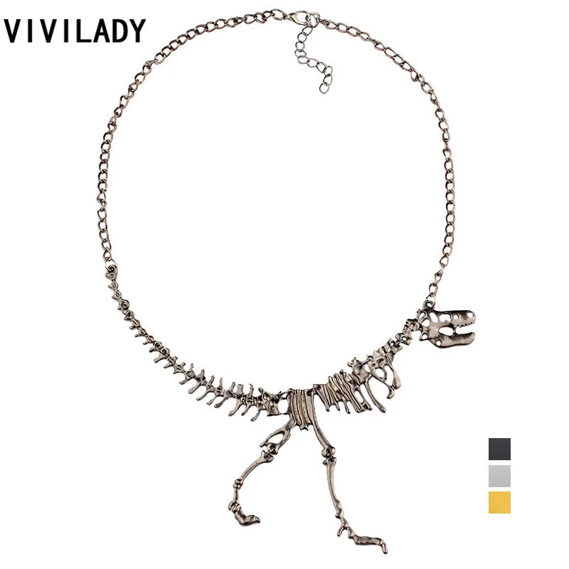 

VIVILADY 2017 Punk Dinosaur Skeleton Chain Necklace Women Funny Animal Costume Party Alloy Jewelry Bijoux Female Summer Gifts