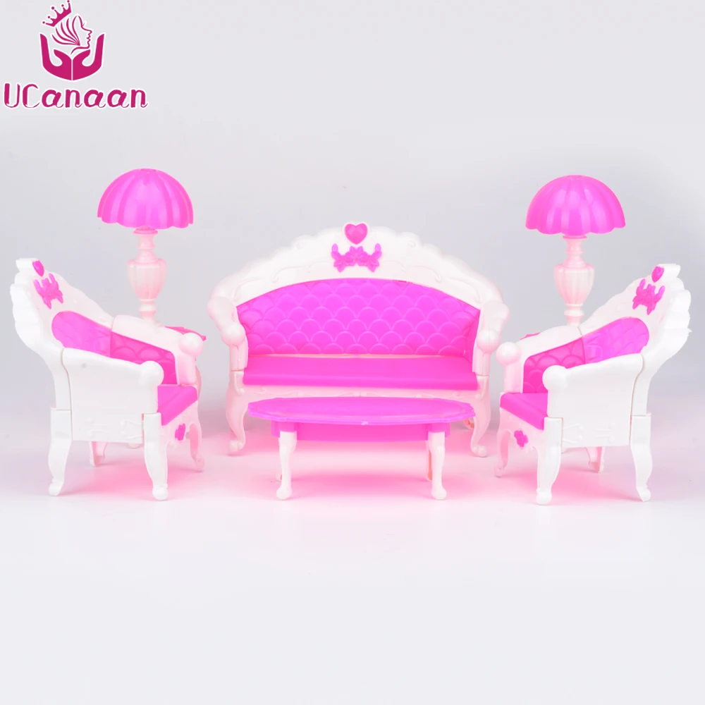 UCanaan 6 قطع لعب الاطفال دمية أثاث غرفة المعيشة أريكة البلاستيك مجموعة ل 1/6 إكسسوارات دمي أفضل الهدايا للأطفال