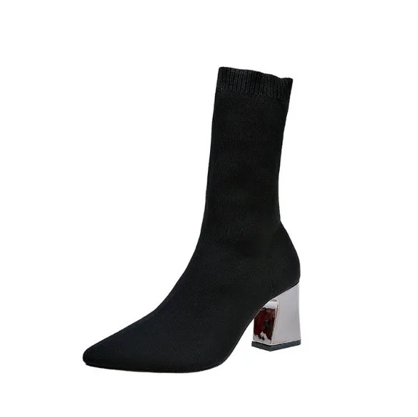 Fashion Ankle Elastic Sock Boots Chunky High Heels Stretch Women Autumn Boot Sexy Booties Pointed Toe Pump | Обувь