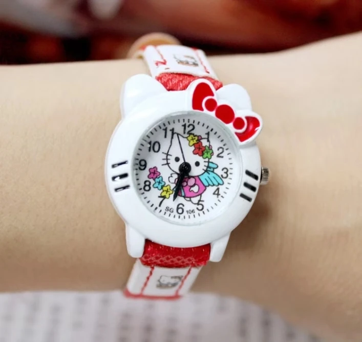 Милые дети мультфильм KT кошка печати ремень дети часы девушка часы кварцевые часы может быть подарок на день рождения