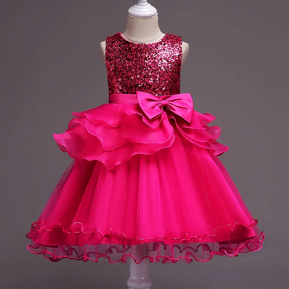 

3 To 13 Year Olds Kids Elegant Flower Girl Dress and Party Formal Evening Wear Sequin Children Wedding Dress for Girls