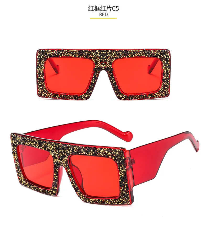 Кристалл Квадратные Солнцезащитные очки для женщин Элитный бренд Винтаж негабаритных Framless Chic Защита от солнца очки дамы Ретро Красные, черные синие оттенки NX