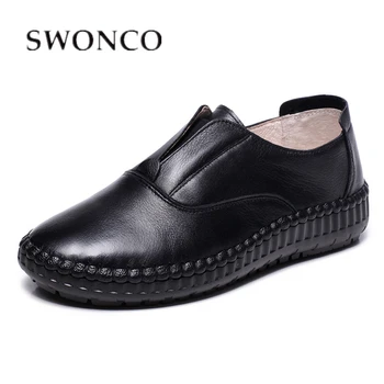 

SWYIVY Slip On Shoes For Woman Summer Flat Loafers Natural Leather Shoes Women Zapatos Oxford Mujer Leather Oafers Women Loafers