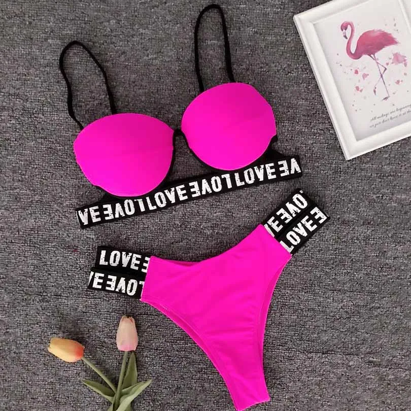 Bikini Push Up Bikinis 2019 Mujer Swimsuit Female Separate Swimwear Women With Underwire Straps Swimming Suit For Women Letter Bikini Push Up Bikinis 2019 Mujer Swimsuit Female Separate Swimwear Women With Underwire Straps Swimming Suit For Women Letter