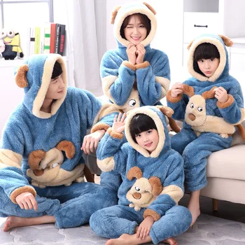 

Pajamas for the entire family Winter Long Sleeve Pyjamas Women's Pajama Set Thickening Coral fleece with Hat pajamas