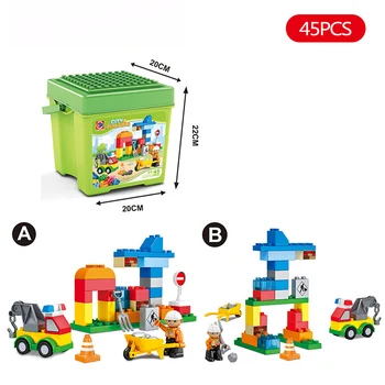 

45pcs City Construction Team Sets Large particles Building Blocks DIY Bricks Kids Educational Toys G Compatible Duploe City