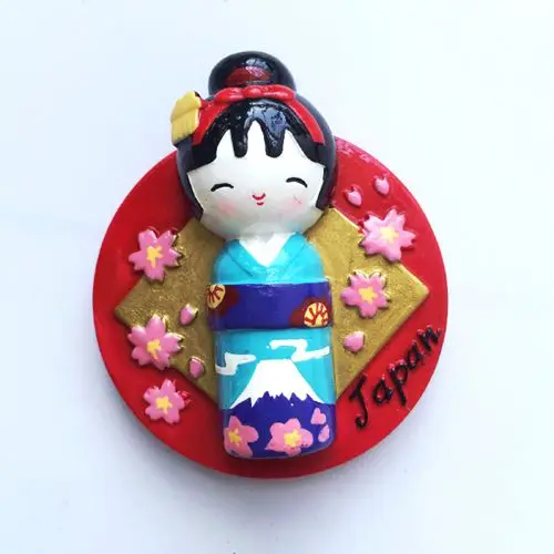 Кимоно кукла крепление Fuji пейзаж высокого класса смолы 3D магниты на холодильник Япония туристические сувениры холодильник магнитная Стикеры - Цвет: 022