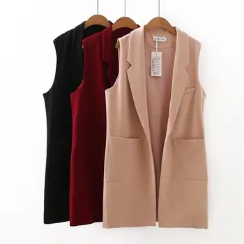 

Plus size Open Stitch colete feminino inverno 2017 spring autumn sleeveless blazer red & black & Khaki long women's veste femme