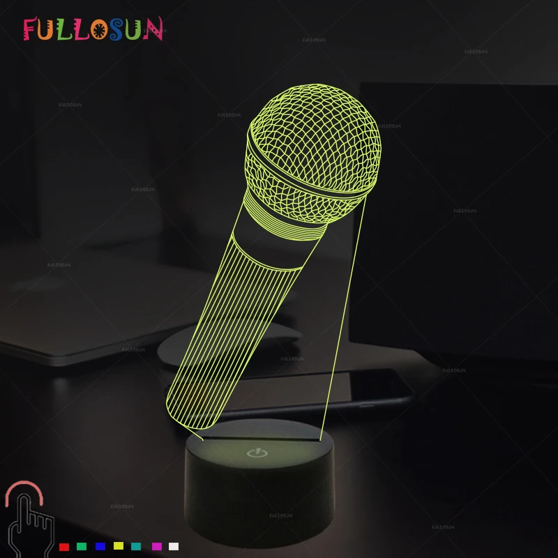 

FULLOSUN 3D Visual Illusion Lamp Microphone Model LED Night Light 7 Color Night Lamp for Cafe Bar Decor Christmas Gift