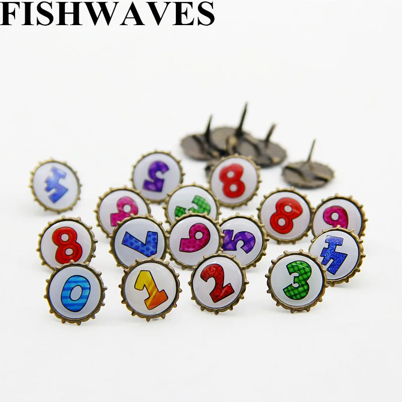 Fishwave 20 шт. 15 мм арабские цифры круглые металлические шпильки из эпоксидной смолы