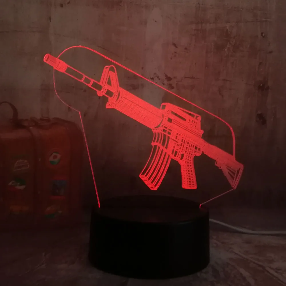 Мальчик прохладно светодиодный 3d-ночник PUBG пулемет M416 мальчик подарок 7 цветов изменить USB Батарея настольная лампа Рождественские подарки