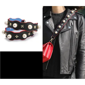 

New leather pearl flowers design handbag belt popular trendy bags strap bag part easy matchings bag accessory shoulder bag
