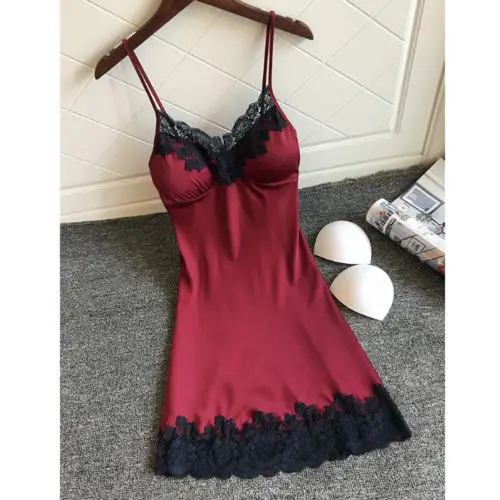 Модная женская мягкая и удобная шелковая кружевная ночная рубашка, женская сексуальная и очаровательная ночная рубашка, горячая распродажа - Цвет: Wine Red