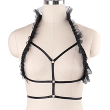 Для женщин эротическое Готический корсет бюстгальтер сексуальное тело Портупея из черной Марли на бретелях кроп-топы бондаж, БДСМ-белье Готический фетиш одежда