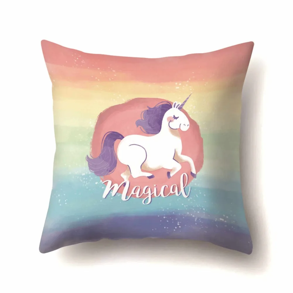 Linen Square Decorative Carton Throw Pillow Vintage Cushion Lovely Unicorn  Sofa Cushion