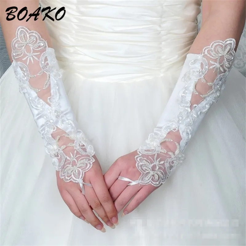 Свадебные аксессуары короткие свадебные перчатки митенки для невесты для женщин бисерные Блестки Кружева подружек невесты перчатки 30 см 1 пара