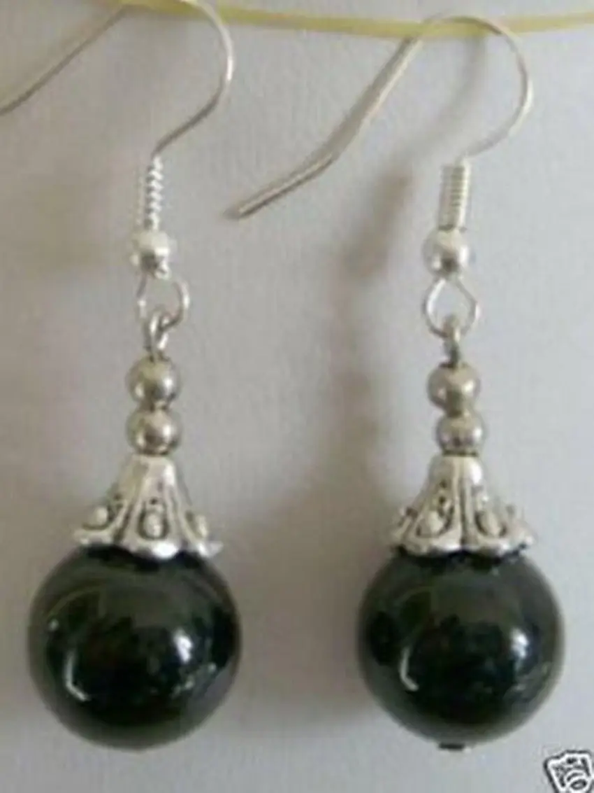 

HOT SELL - Pair Of Beautiful Tibet Tibetan silver jade earrings black fashion , New #zk033Noble style Natural Fine jewe fa -Top