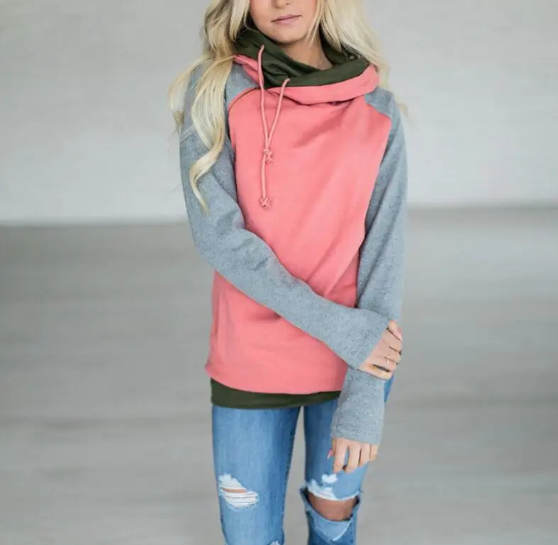 S 3XL Double hood hoodies sweatshirt Women Autumn side