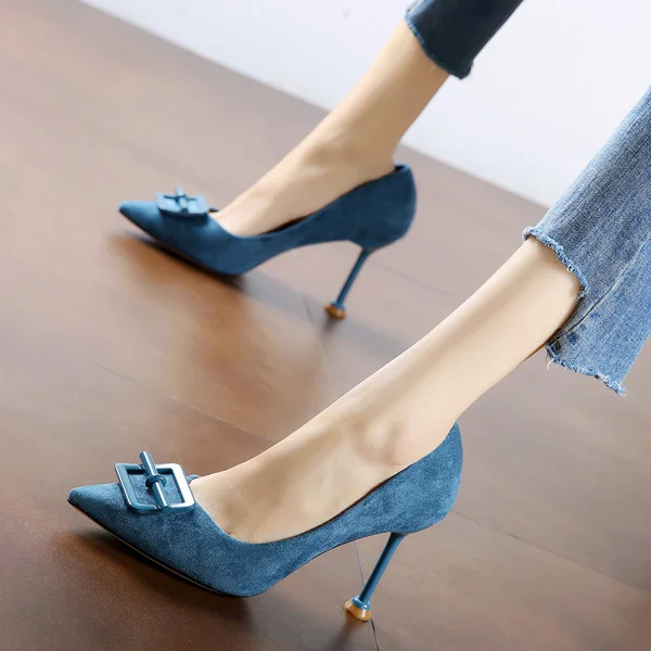 

High-heeled Shoes Women's Shoes With Pointed Fashion Commuter Workplace Work Shoes Ol Metal Buckle 2018 Spring And Autumn