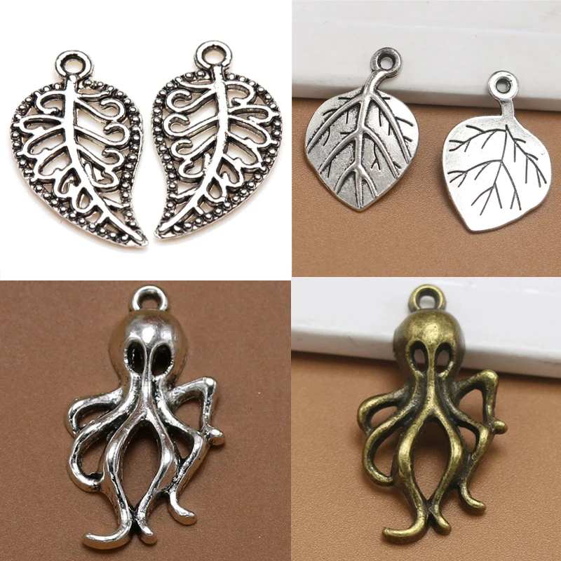 

10pcs Antique Silver Color Pendant Leaf Octopus Charm Pendants For Jewelry Making DIY Fashion Vintage Choker Necklace