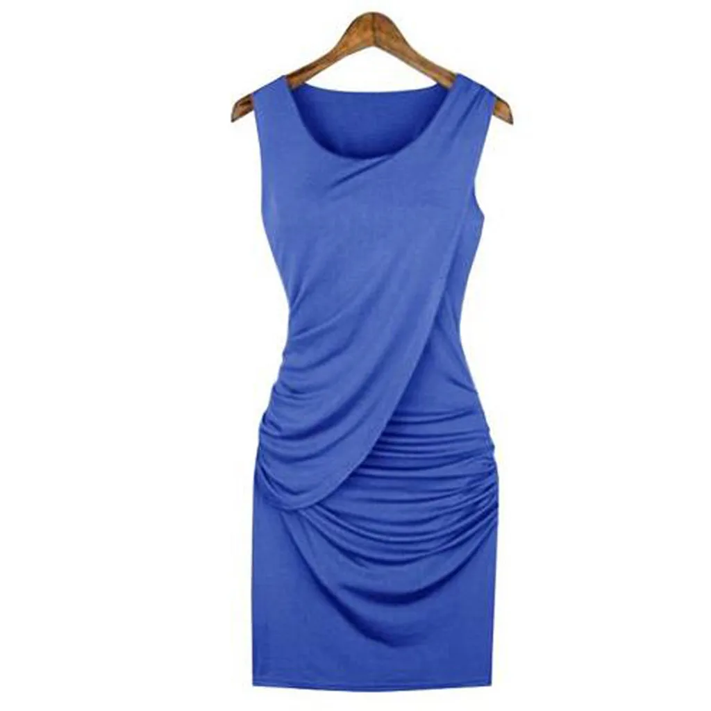 

Plus Size Fashion Summer Elegant Solid Short Mini Dress Pleated Bodycon Women's Sleeveless Casual Party Dress Vestido de festa