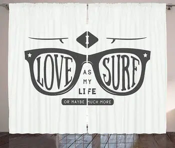 

Quote Kitchen Curtains I Love Surf as My Life or Maybe Much More Text in Hipster Sunglasses Window Decor Panel Set for Kitche