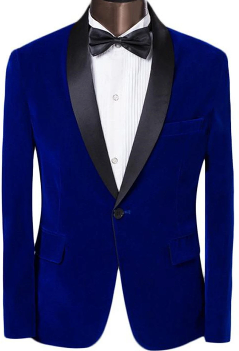 One Button Blue Velvet Groom Tuxedos Groomsmen Mens Wedding Suits