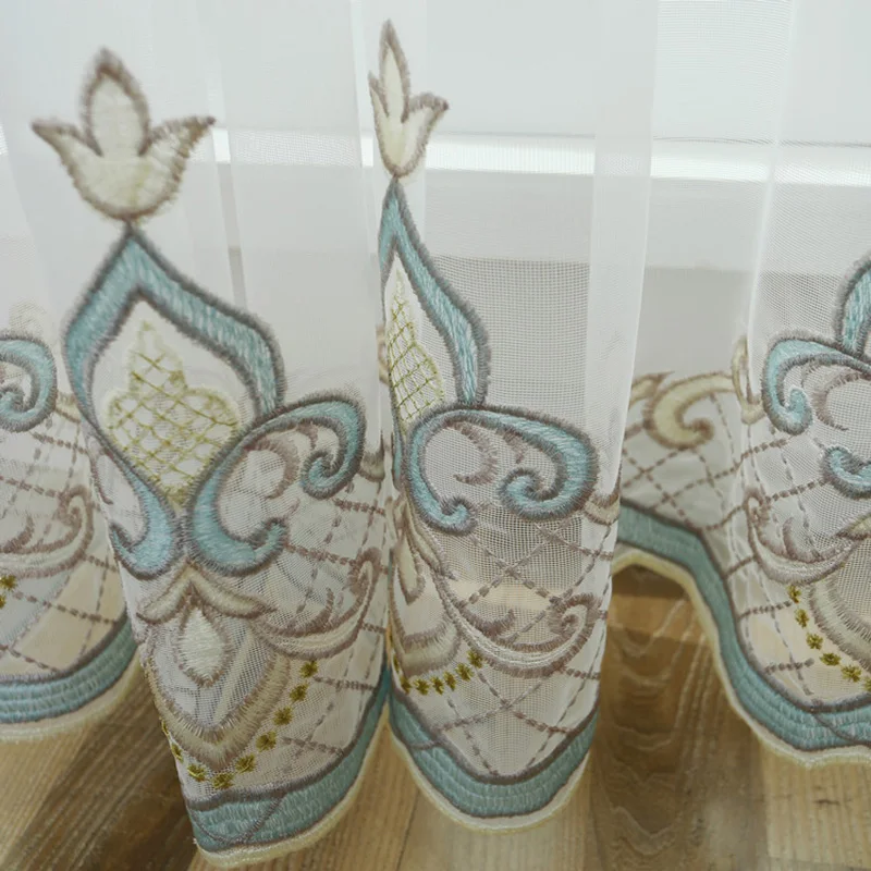 

European Luxury Embroidered Sheer Curtain For Living Room Bedroom Voile Kitchen Window Tulle Curtain Rustic Home Decor M045#4