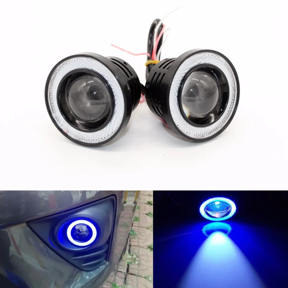 

3.5 inch Car Universal COB LED Angel Eyes Light Fog Lamp W/ Lens Auto DRL Driving Light Daytime Running Lights Blue 30W 1200LM