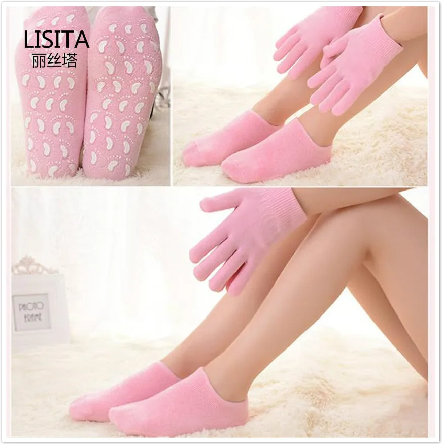 

Reusable SPA Gel Socks & gloves Moisturizing whitening exfoliating velvet smooth beauty hand foot care silicone socks 4PCS