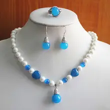 Благородство удача женская натуральная Очаровательная новая леди стиль смешанные цвета жемчуг/ожерелье с камнем серьги, кольцо, ювелирные изделия набор