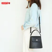 HANSOMFY новая женская сумка-ведро кожаная Sen locks женская сумка-мессенджер для курьера модные маленькие верхние слои Наплечные сумки из коровьей кожи