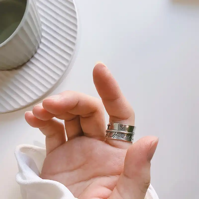 Новое кольцо из стерлингового серебра 925 пробы с широким листом, Женское кольцо, полированное винтажное серебро, индивидуальное тайское сер...