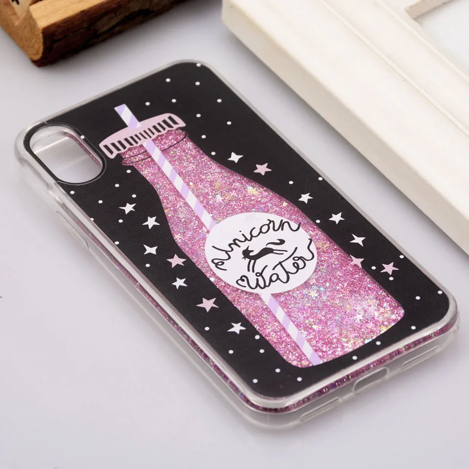 Reaoom for iPhone X Case Glitter Dynamic Liquid Colorful Star Quicksand Cute Bottle Unicorn Protection Cover Capa for iPhoneX 10 (3)