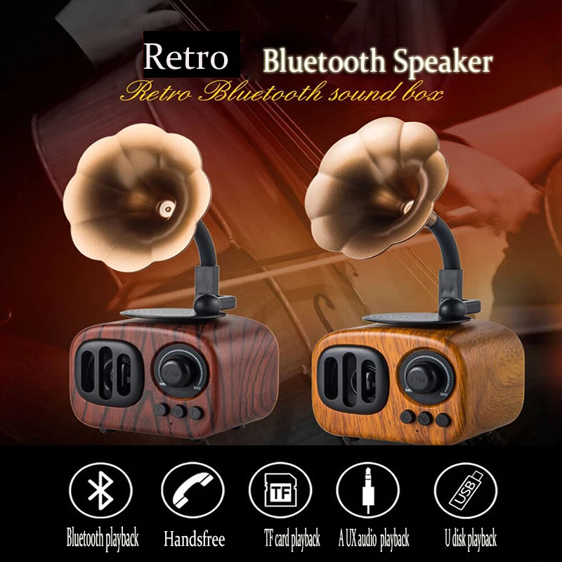 Skup 2019 nowy gramofon Mini retro głośnik bluetooth prezent z drewna wtyk audio karty przenośny otrzymaniu nadawcy odtwarzacz
