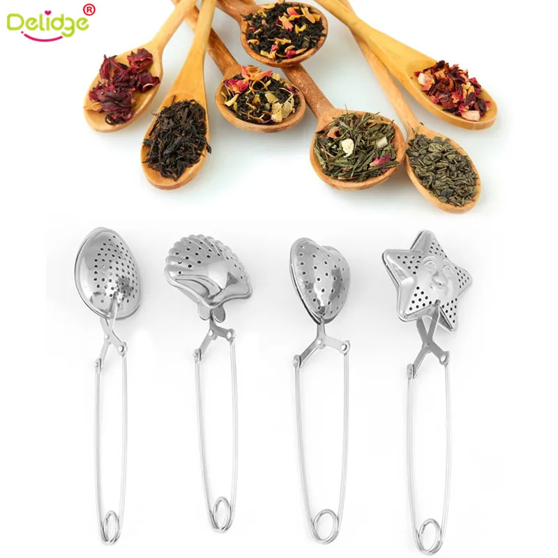 

Delidge 1 pc Different Shapes Tea Strainer Stainless Steel Sphere Stars Shell Shape Handle Tea Mesh Ball Filter Drinkware Tool