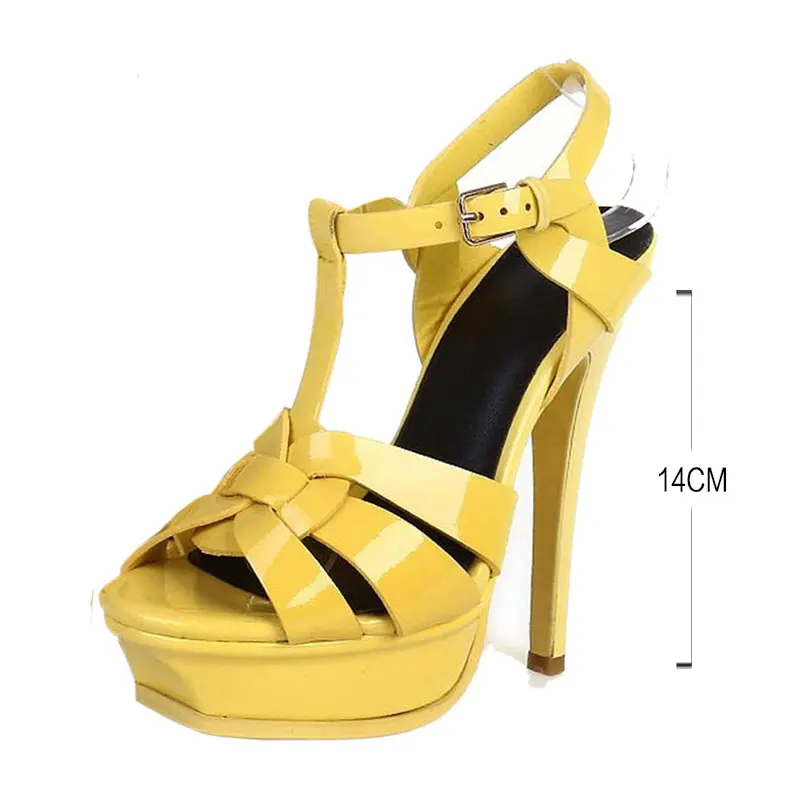 Coolcept/11 цветов; женские босоножки на платформе; босоножки из лакированной кожи на высоком каблуке; модные свадебные босоножки; женская обувь; Размеры 33-40 - Цвет: Цвет: желтый