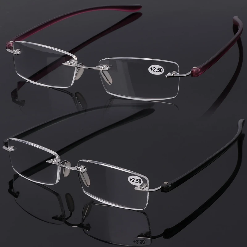 Унисекс, металлические очки без оправы для чтения, прозрачные линзы, очки для пресбиопии+ 1,0~+ 3,5