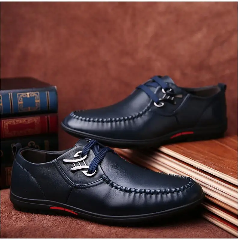 

2019 Fashion Men Dress Shoes Pointed Toe Lace Up Men's Business Casual Shoes Brown Black Leather Oxfords Shoes Mens Peas shoes