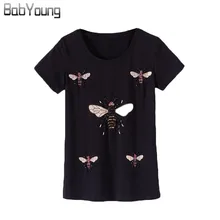 BabYoung/женские летние топы, футболка с рисунком медовых пчелок, хлопковая футболка с короткими рукавами и круглым вырезом, футболки Harajuku Femme