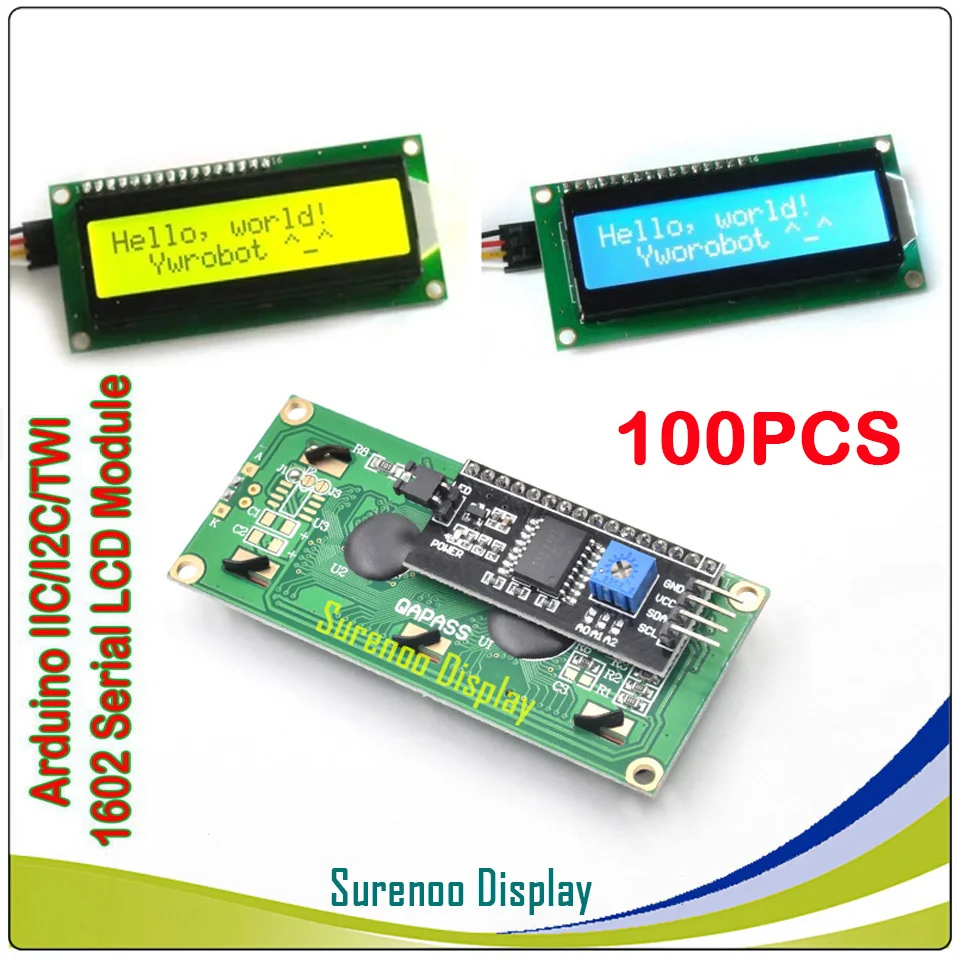 100 шт. X IIC/I2C/TWI 1602 162 16*2 серийный характер ЖК-дисплей модуль Дисплей желтый и зеленый цвета синий С Подсветка для Arduino