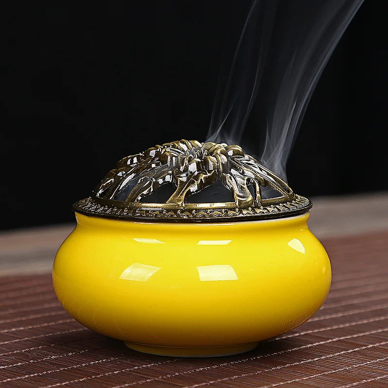 Керамическая ароматическая горелка из сплава, бронзовая мини-ароматическая горелка, художественное искусство, домашний декор - Цвет: 1